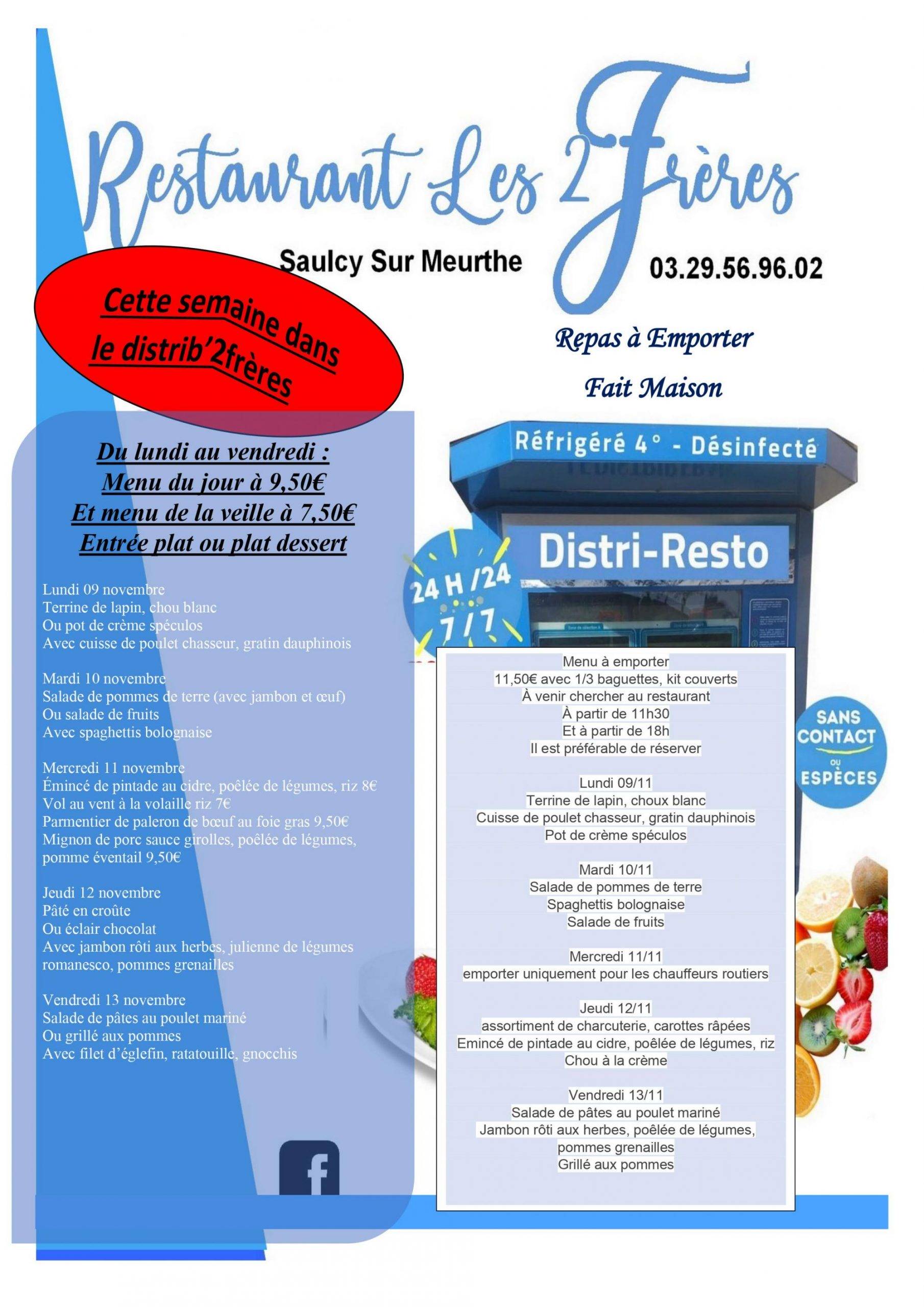Menus de la semaine à emporter et au Distrib&#8217;2frères Châtenois 0