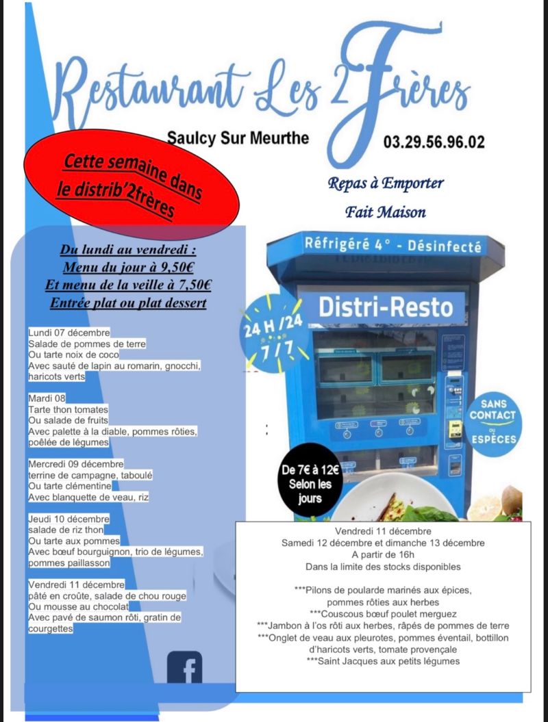 IMG_4058 | Restaurant Les 2 Frères Menu du distributeur et à emporter du 07 décembre au 13 décembre Saint-Dié-des-Vosges 0