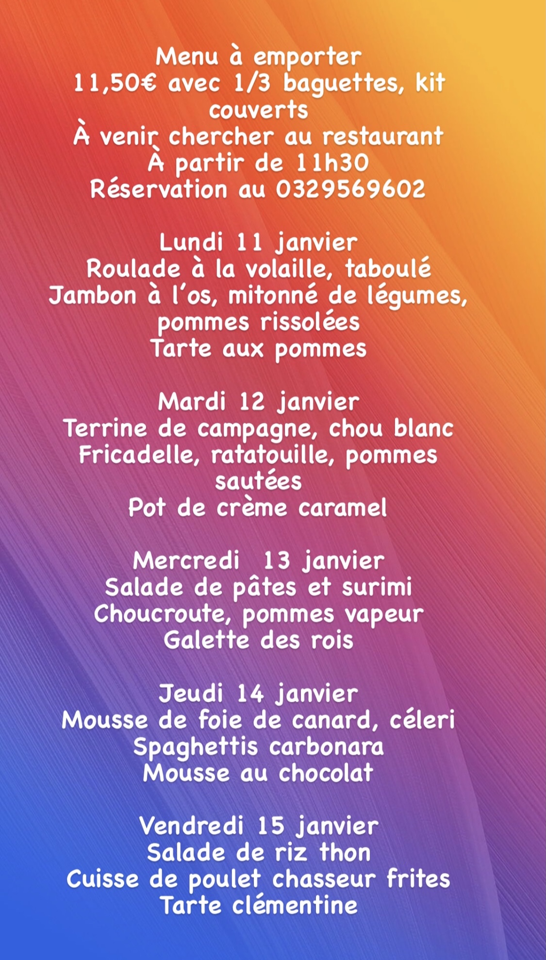 Menus à emporter chaud du 11 au 15 janvier Raon-l'Étape 0