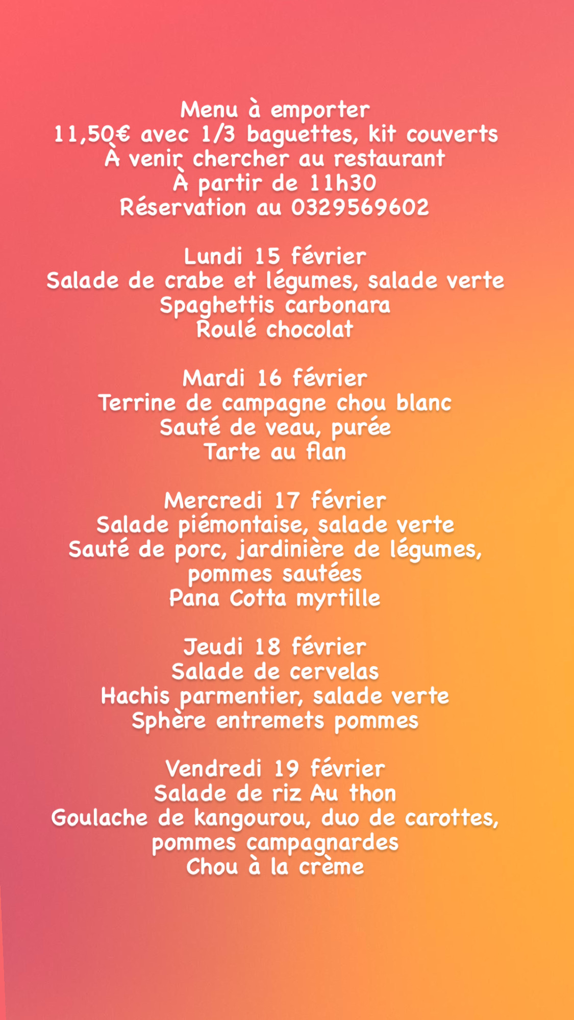 63A091CA 4F9E 4ADE 9B31 9E54313CE745 | Restaurant Les 2 Frères Nos menus à emporter du 15 février au 19 février La Bresse 0
