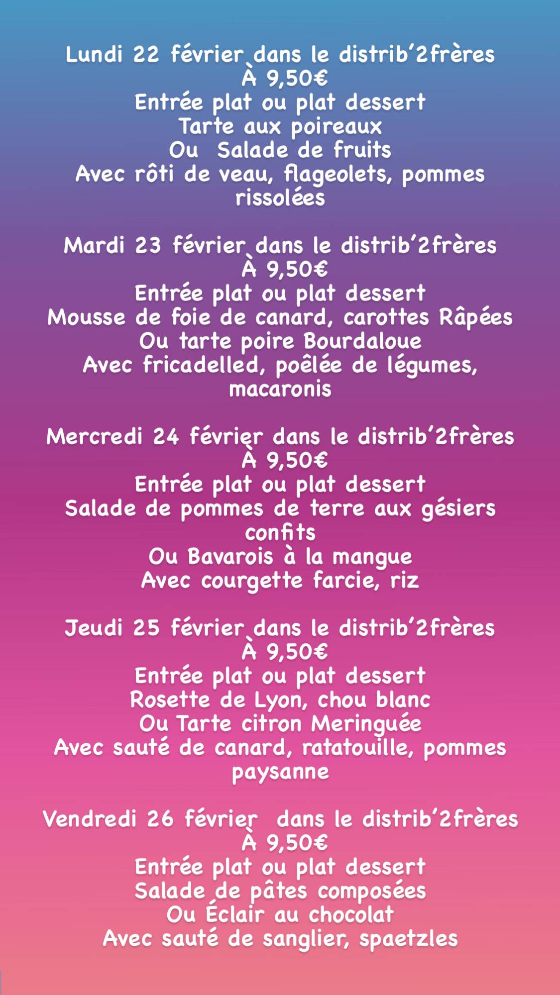 18ED1B94 2648 465C B063 BD76E43AE9AD | Restaurant Les 2 Frères Dans notre distributeur du lundi 22 février au dimanche 28 février Ingersheim 0