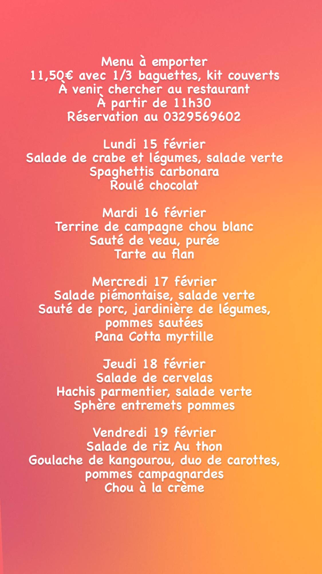 63A091CA 4F9E 4ADE 9B31 9E54313CE745 | Restaurant Les 2 Frères Nos menus à emporter du 15 février au 19 février La Bresse 0