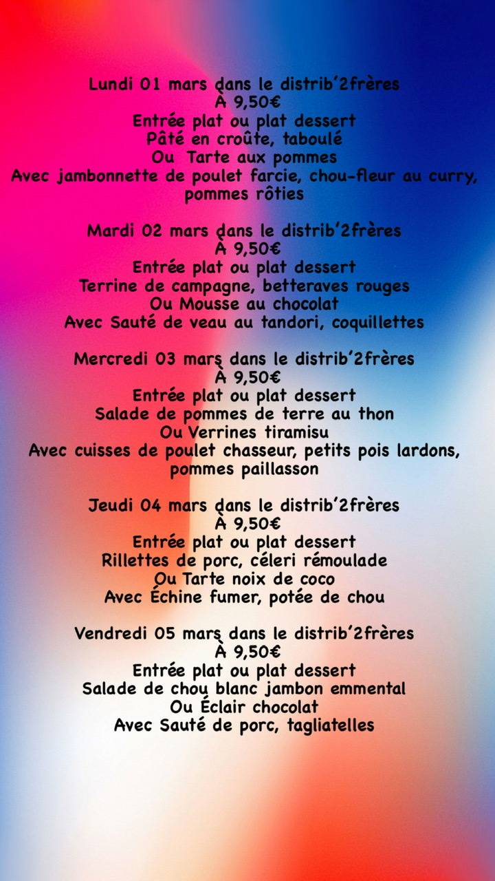 A335384E 5792 4583 B8BB C20488F7B268 | Restaurant Les 2 Frères Dans le distrib’2frères semaine du 1er au 05 mars 2021 Raon-l'Étape 0