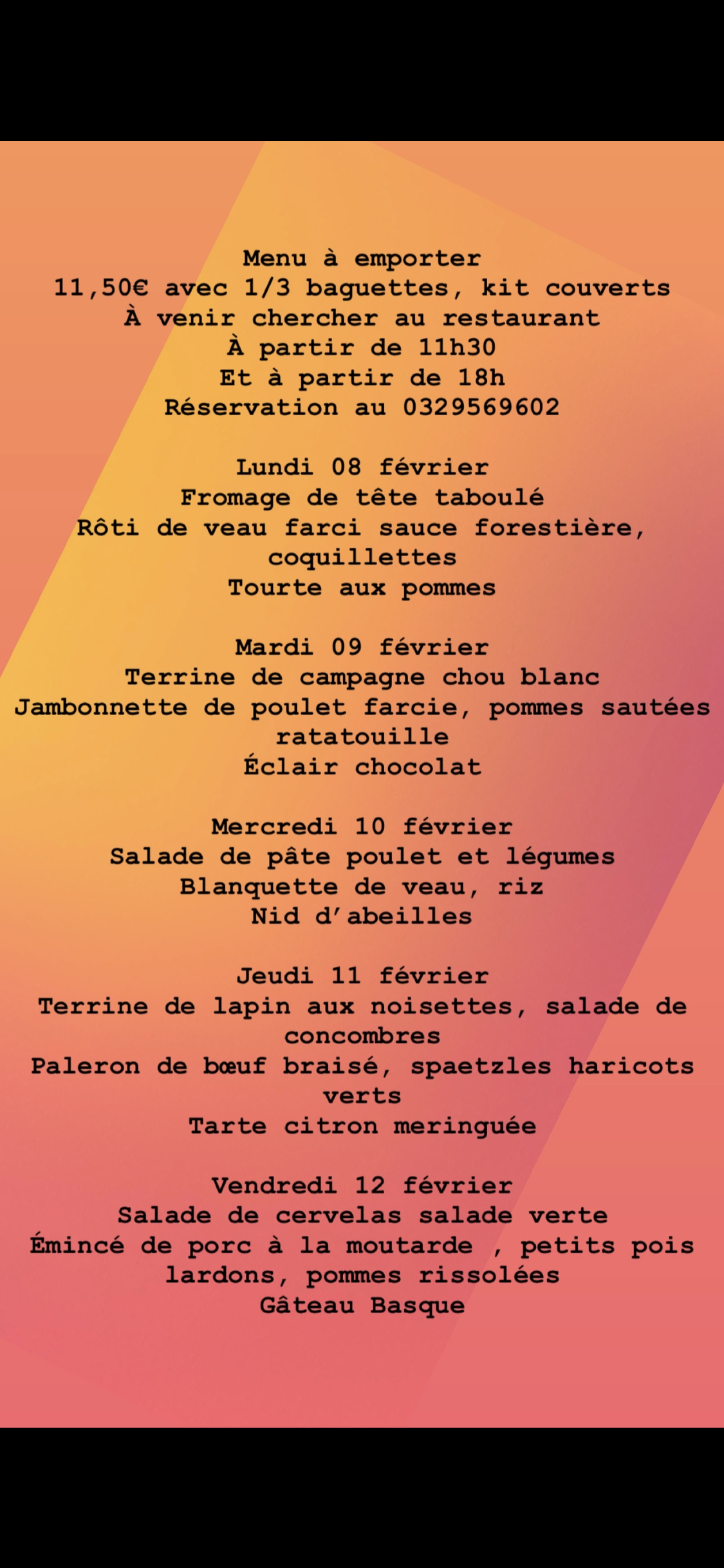 E1ABB1E3 4A7B 4699 AE30 54D66913D353 | Restaurant Les 2 Frères Les menus à emporter de la semaine du 08 février au 14 février Munster 0