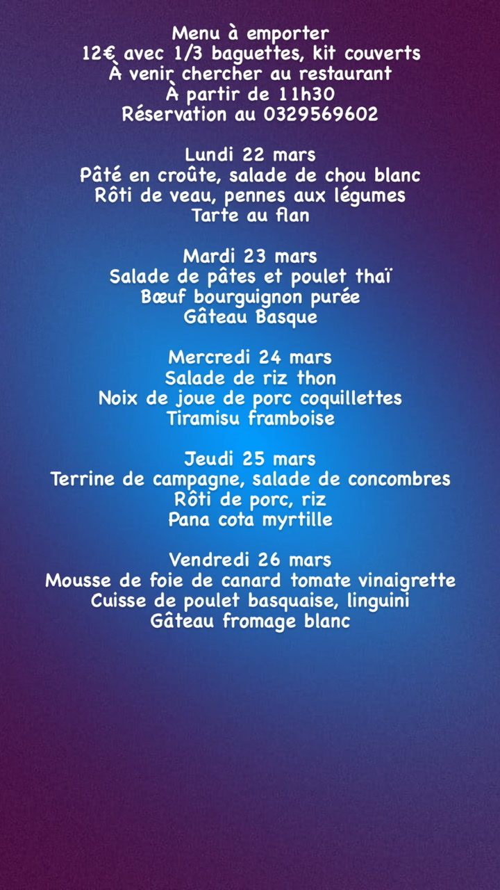 E54109DF 585F 41AB BC5C 953CDFA18D48 | Restaurant Les 2 Frères Nos menus à emporter du lundi 22 mars au vendredi 26 mars Raon-l'Étape 0