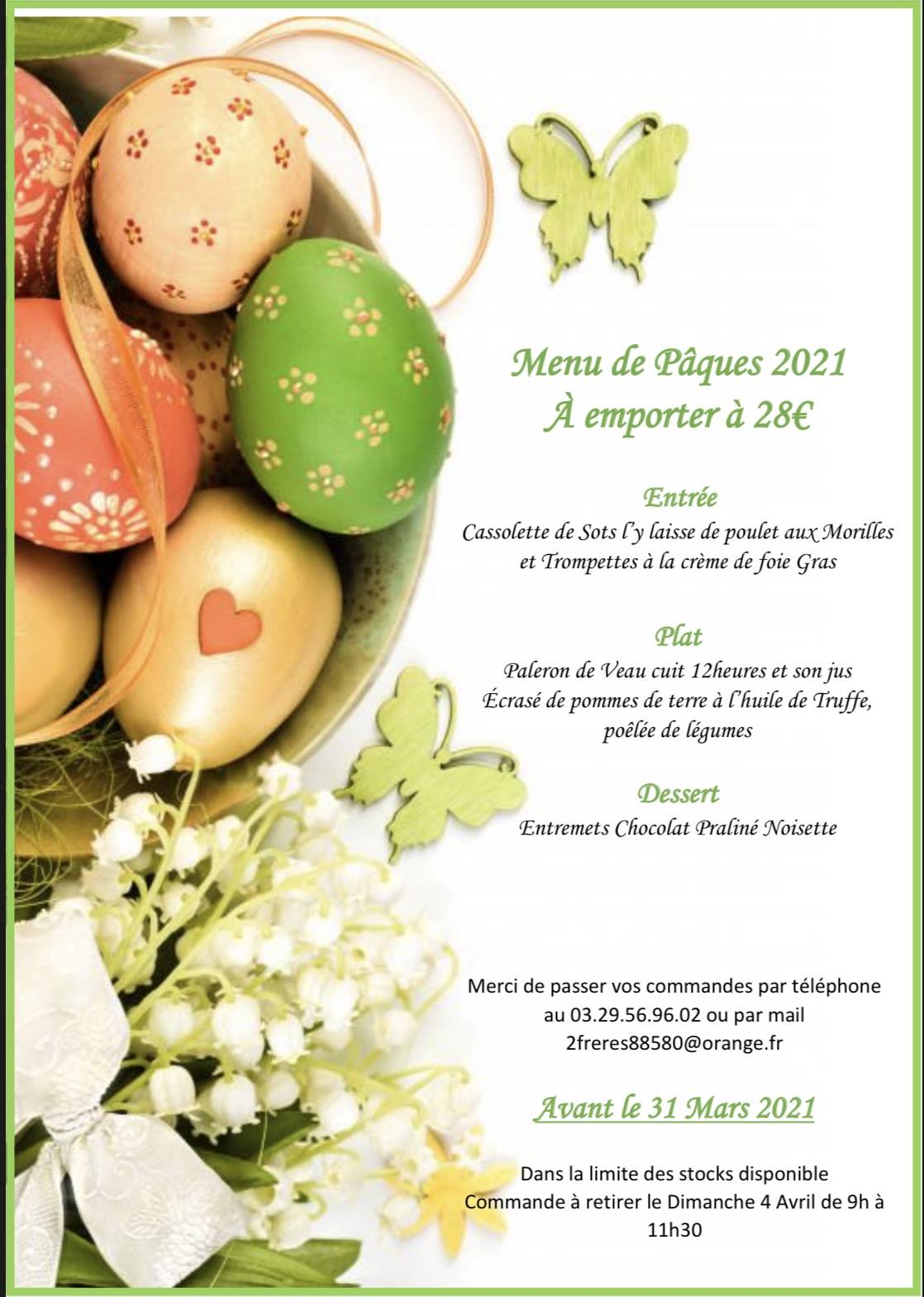 F0F833AD 4471 47D7 BDA1 B050C354DB5D | Restaurant Les 2 Frères Menu de Pâques à emporter Saint-Dié-des-Vosges 0
