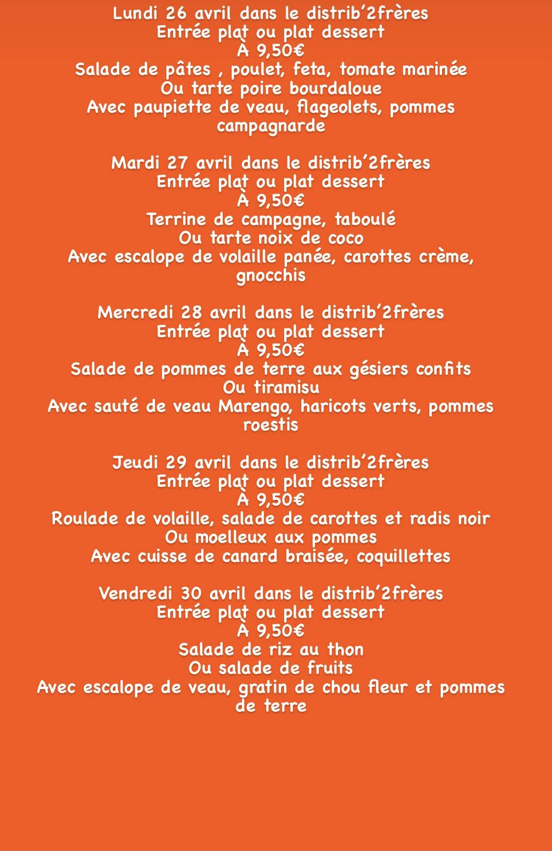 03B14B29 D9CA 4805 A22D 42934BEE24F9 | Restaurant Les 2 Frères Semaine du lundi 26 avril au dimanche 02 mai. À emporter chaud ou froid Ribeauville 0
