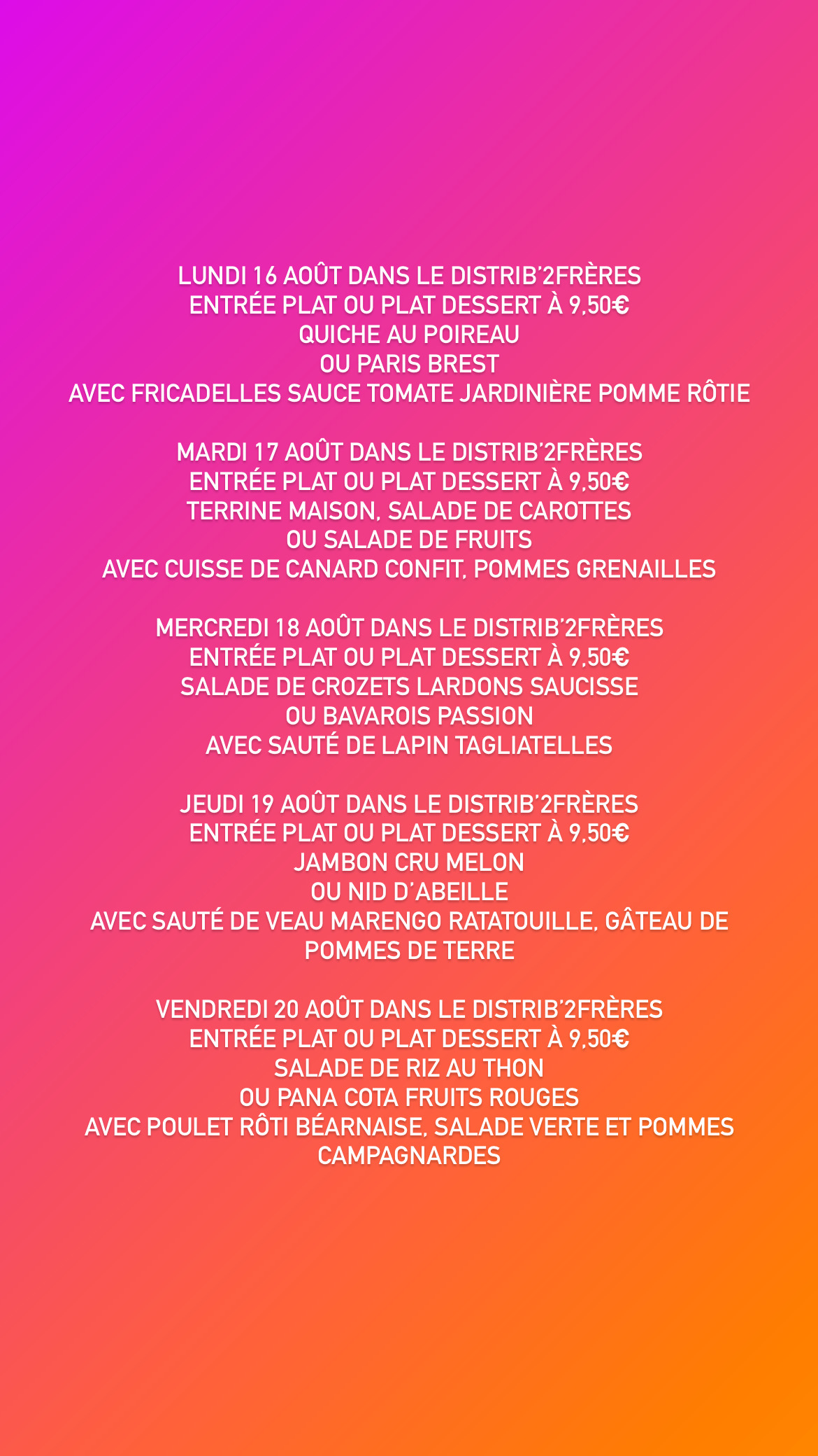 FC289F1C 3024 4377 98B0 158EDD56D87B | Restaurant Les 2 Frères Semaine du lundi 16 août au dimanche 22 août dans le distrib’2frères, au restaurant et à emporter Saint-Dié-des-Vosges 1