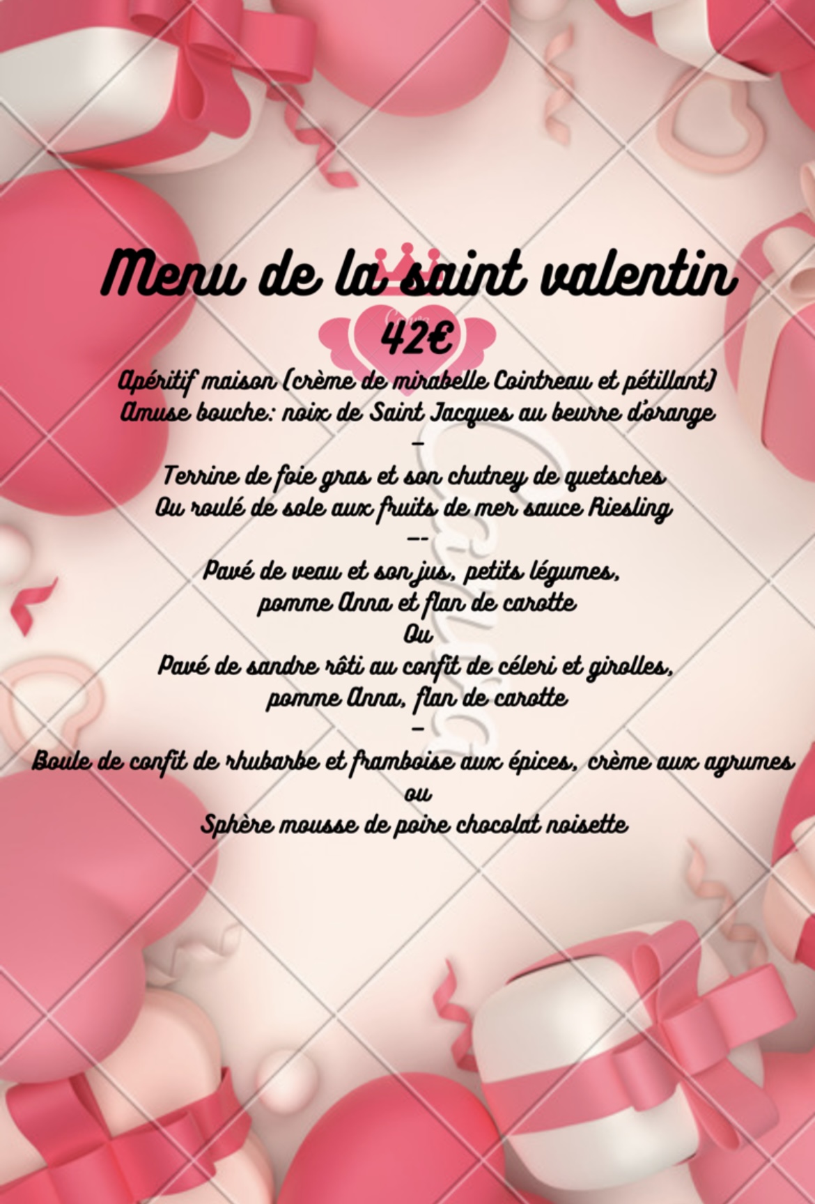 Menu de saint Valentin Sainte-Marie-aux-Mines